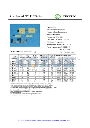 FLT070 datasheet - Axial Leaded PTC FLT Series