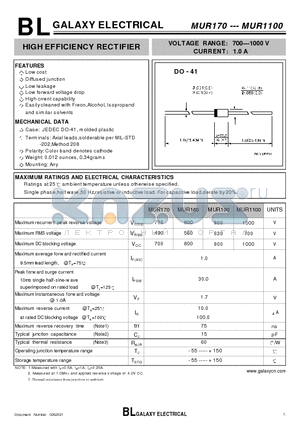 MUR1100 datasheet - HIGH EFFICIENCY RECTIFIER