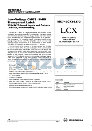 MC74LCX16373DT datasheet - LOW-VOLTAGE CMOS 16-BIT TRANSPARENT LATCH