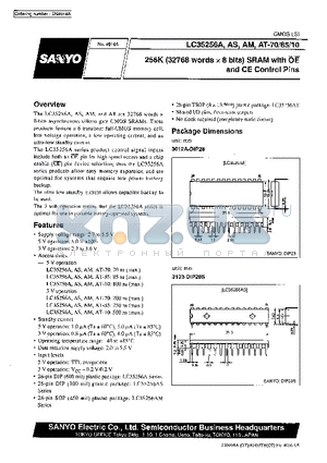 LC35256AT-10 datasheet - 256 K (32768 words X 8 bits) SRAM with OE and CE control Pins