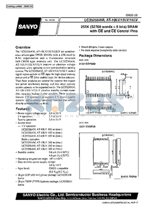 LC35256AT-12LV datasheet - 256 K (32768 words X 8 bits) SRAM with OE and CE control Pins