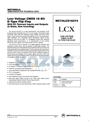 MC74LCX16374 datasheet - LOW-VOLTAGE CMOS 16-BIT D-TYPE FLIP-FLOP