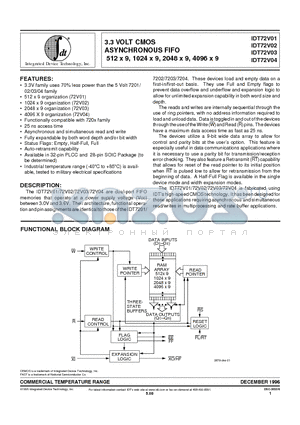 IDT72V01L35J datasheet - 3.3 VOLT CMOS ASYNCHRONOUS FIFO 512 x 9, 1024 x 9, 2048 x 9, 4096 x 9