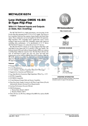 MC74LCX16374_12 datasheet - Low-Voltage CMOS 16-Bit D-Type Flip-Flop