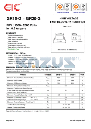 GR15-G datasheet - HIGH VOLTAGE