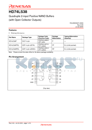 HD74LS38P datasheet - Quadruple 2-input Positive NAND Buffers (with Open Collector Outputs)