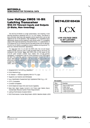 MC74LCX16543DT datasheet - LOW-VOLTAGE CMOS 16-BIT LATCHING TRANSCEIVER