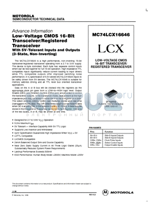 MC74LCX16646 datasheet - LOW-VOLTAGE CMOS 16-BIT TRANSCEIVER/ REGISTERED TRANSCEIVER