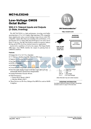 MC74LCX240DTR2G datasheet - Low-Voltage CMOS Octal Buffer