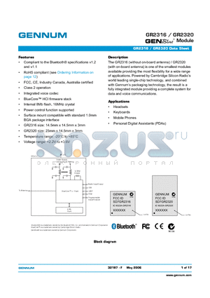 GR2320 datasheet - Genblue Module