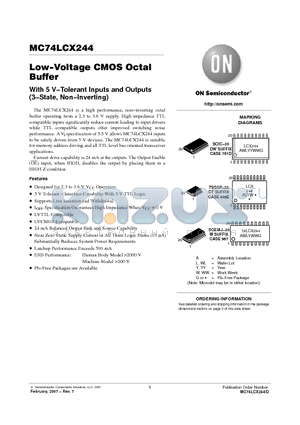 MC74LCX244 datasheet - Low−Voltage CMOS Octal Buffer With 5 V−Tolerant Inputs and Outputs (3−State, Non−Inverting)