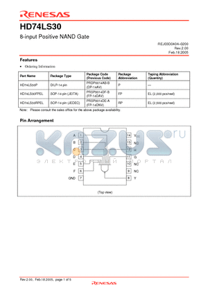 HD74LS30 datasheet - 8-input Positive NAND Gate