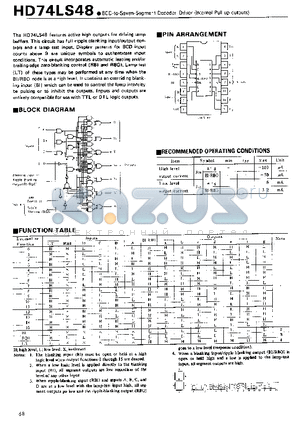 HD74LS48 datasheet - BCD-to-Seven-Segment Decoder Driver(Internal Pull-up outputs)