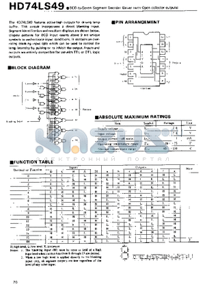 HD74LS49 datasheet - BCD-to-Seven Segment Decoder Driver(with Open collector outputs)