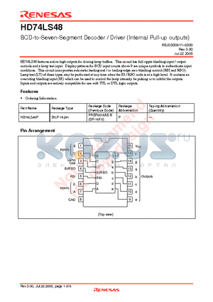 HD74LS48 datasheet - BCD-to-Seven-Segment Decoder / Driver (Internal Pull-up outputs)
