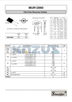 MUR12060 datasheet - Ultra Fast Recovery Diodes