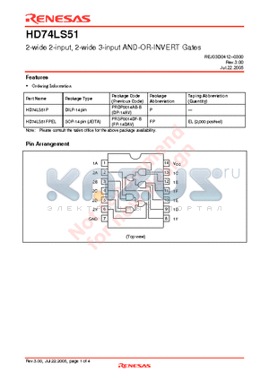 HD74LS51P datasheet - 2-wide 2-input, 2-wide 3-input AND-OR-INVERT Gates