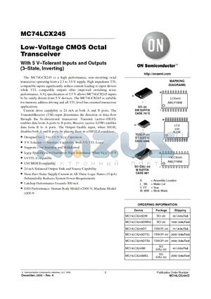 MC74LCX245 datasheet - Low-Voltage CMOS Octal Transistor