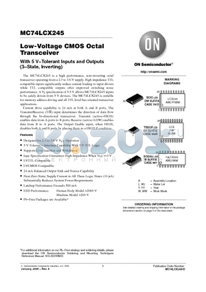 MC74LCX245DR2G datasheet - Low-Voltage CMOS Octal Transceiver With 5 V−Tolerant Inputs and Outputs (3−State, Inverting)