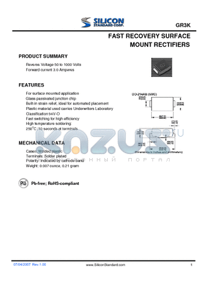 GR3B datasheet - FAST RECOVERY SURFACE MOUNT RECTIFIERS