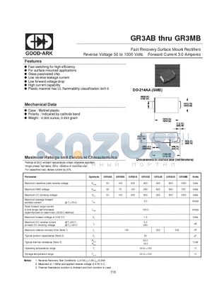 GR3DB datasheet - Fast Recovery Surface Mount Rectifiers