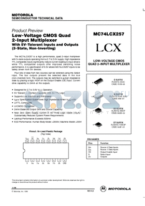 MC74LCX257 datasheet - LOW-VOLTAGE CMOS QUAD 2-INPUT MULTIPLEXER