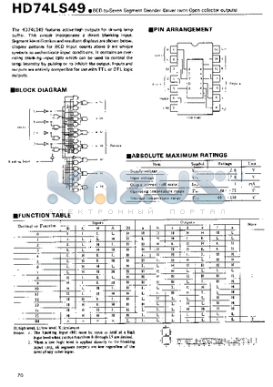 HD74LS49FP datasheet - BCD-to-Seven Segment Decoder Driver(with Open collector outputs)