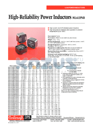 ML612PNB102NLZ datasheet - High-Reliability Power Inductors