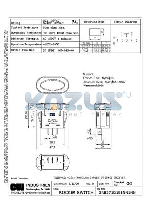 GRB271D1BBNN1NN datasheet - ROCKER SWITCH