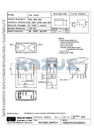 GRB292A301BBAG1 datasheet - ROCKER SWITCH