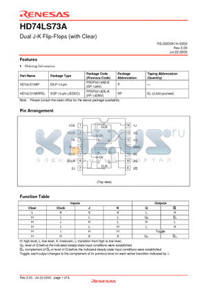 HD74LS73A datasheet - Dual J-K Flip-Flops (with Clear)