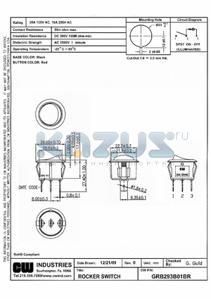 GRB293B01BR datasheet - ROCKER SWITCH