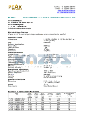 P18TG-1205E21H35M datasheet - P18TG-XXXXE2:1H35M 3.5 KV ISOLATED 4 W REGULATED SINGLE OUTPUT DIP24