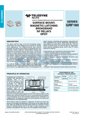 GRF180 datasheet - SURFACE MOUNT, MAGNETIC-LATCHING BROADBAND RF RELAYS DPDT