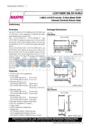 LC371100SP datasheet - 1 MEG (131072 words x 8 bits) Mask ROM Internal Clocked Silicon Gate