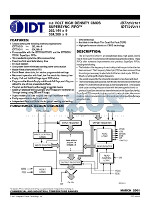 IDT72V210110PF datasheet - 3.3 VOLT HIGH DENSITY CMOS SUPERSYNC FIFO