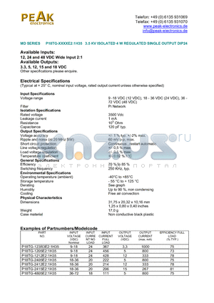 P18TG-123R3E21H35 datasheet - P18TG-XXXXE2:1H35 3.5 KV ISOLATED 4 W REGULATED SINGLE OUTPUT DIP24