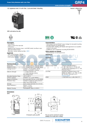 GRF4 datasheet - IEC Appliance Inlet C14 with Filter, 