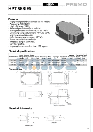 HPT-003 datasheet - High power planar transformers for HV systems