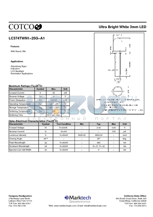 LC374TWN1-25G-A1 datasheet - Ultra Bright White 3mm LED