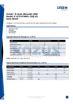 LC374TWN1-25Q-A1 datasheet - 3-mm Round LED