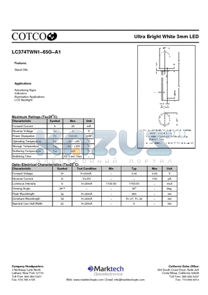 LC374TWN1-65G-A1 datasheet - Ultra Bright White 3mm LED