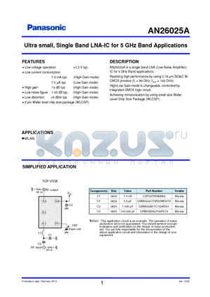 GRM0334C1HR50WD01D datasheet - Ultra small, Single Band LNA-IC for 5 GHz Band Applications