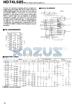 HD74LS85P datasheet - 4-bit Magnitude Comparators