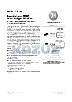 MC74LCX374_12 datasheet - Low-Voltage CMOS Octal D-Type Flip-Flop