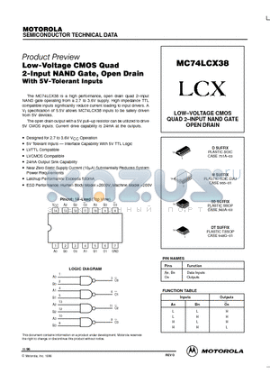MC74LCX38D datasheet - LOW-VOLTAGE CMOS QUAD 2-INPUT NAND GATE OPEN DRAIN