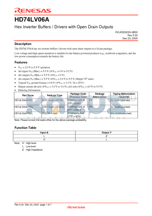 HD74LV06ARPEL datasheet - Hex Inverter Buffers / Drivers with Open Drain Outputs