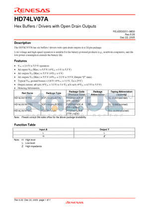 HD74LV07ATELL datasheet - Hex Buffers / Drivers with Open Drain Outputs