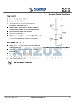 MUR160 datasheet - Ultrafast Plastic Rectifiers