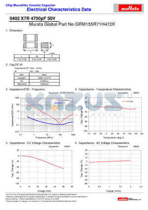 GRM155R71H472K datasheet - Chip Monolithic Ceramic Capacitor 0402 X7R 4700pF 50V